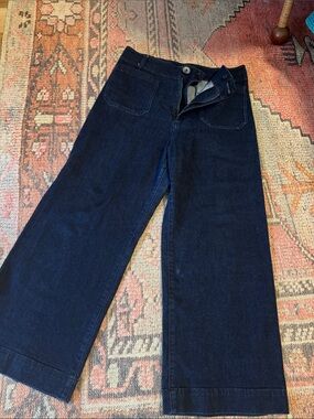 Anthropologie Wide Leg cropped Dark Indigo Jeans
